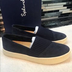 Suede slip on fashion sneaker.